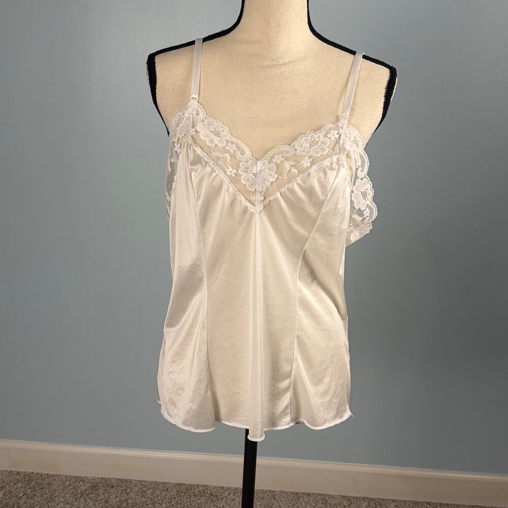 Vintage Lorraine Ivory Satin Lace Trim Camisole Tank Top Y2K Coquette